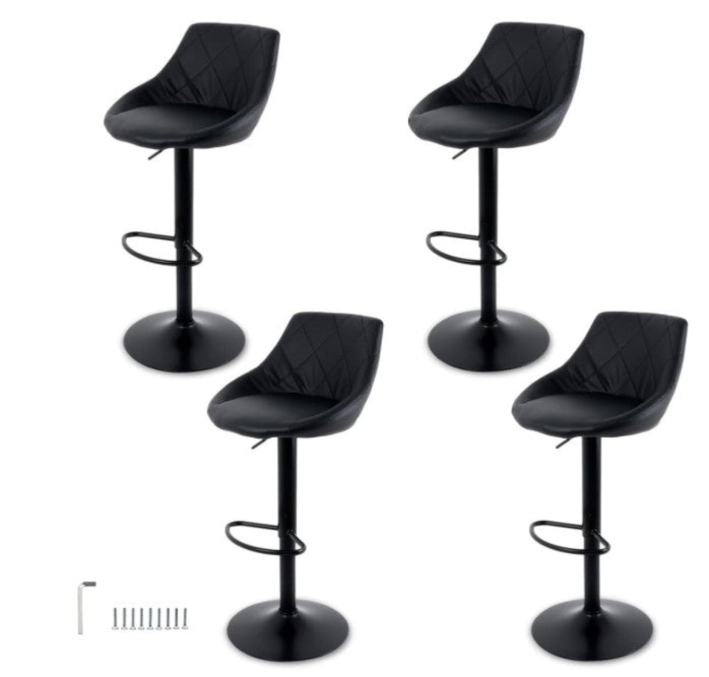 Set de 4 Sillas Altas para Barra Respaldo Medio, Reposapiés, Acabado Negro Mate