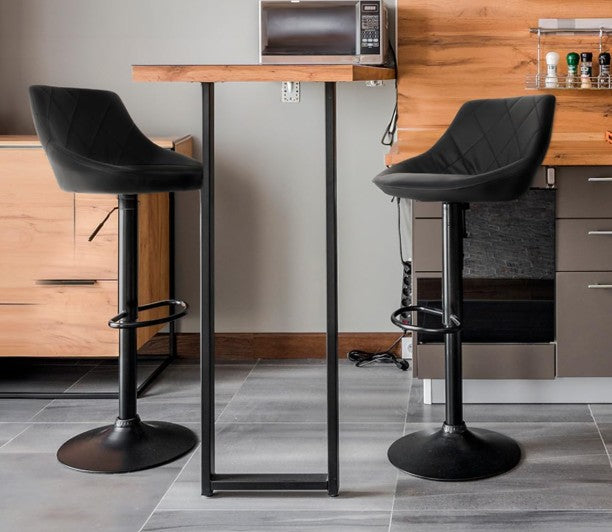 Set de 4 Sillas Altas para Barra Respaldo Medio, Reposapiés, Acabado Negro Mate