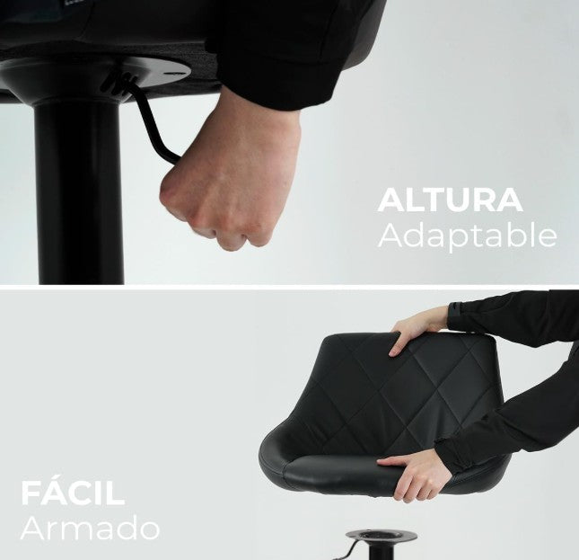 Set de 4 Sillas Altas para Barra Respaldo Medio, Reposapiés, Acabado Negro Mate