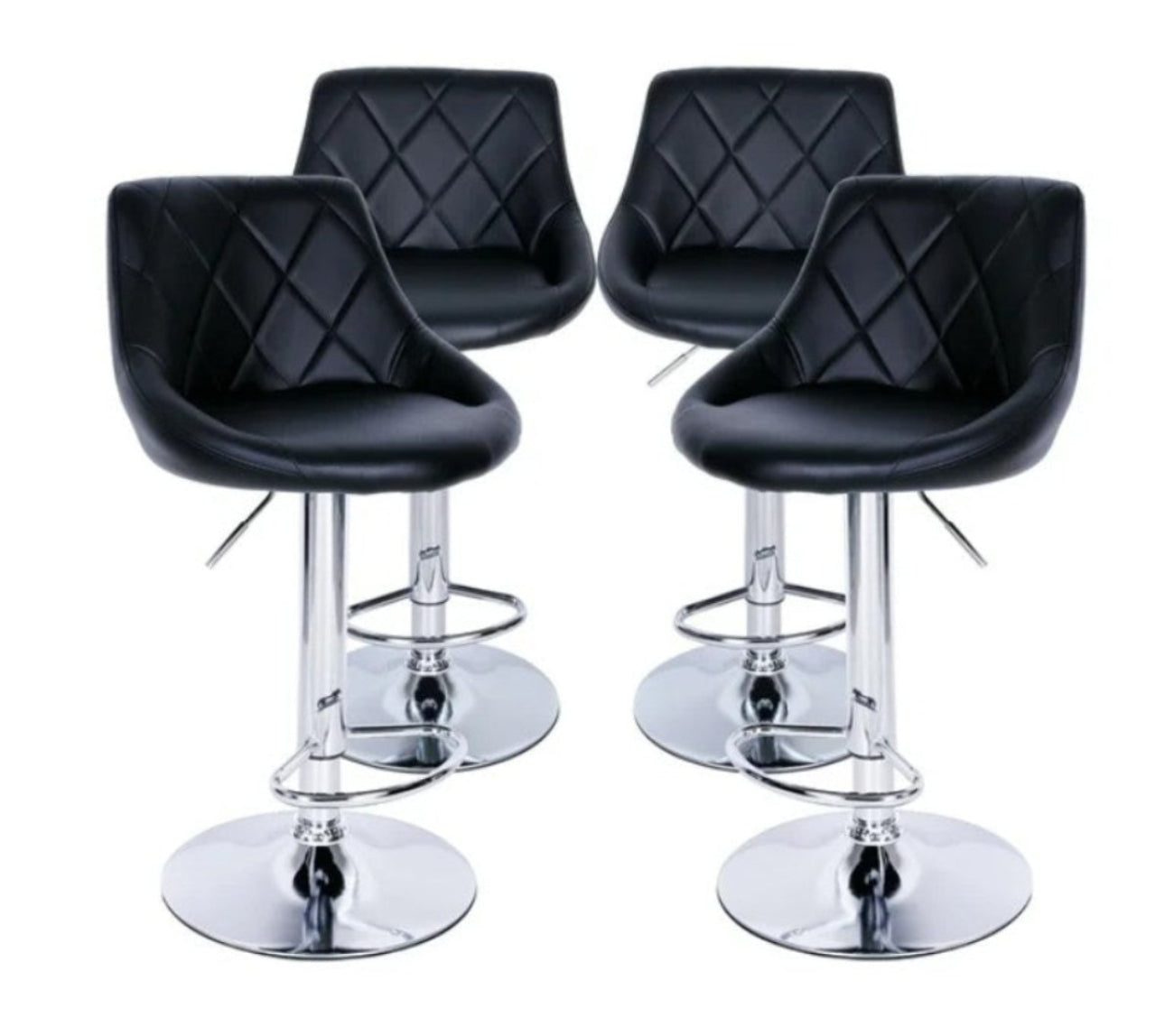 Set de 4 Sillas Altas para Cocina Asiento Ergonómico, Respaldo Medio y Base Metálica Negro/Cromado