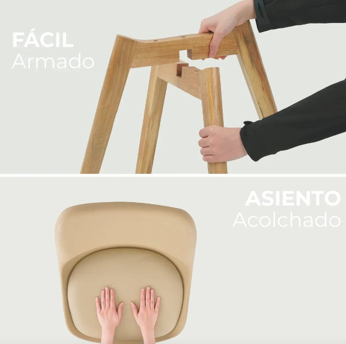 Set 4 Sillas de Comedor Beige | Asiento Ergonómico y Base de Madera Estilo Escandinavo