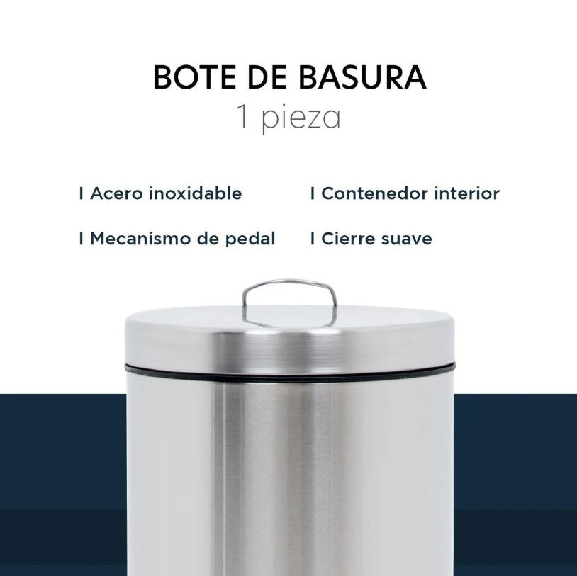Bote de Basura de Acero Inoxidable con Pedal para Cocina 12L