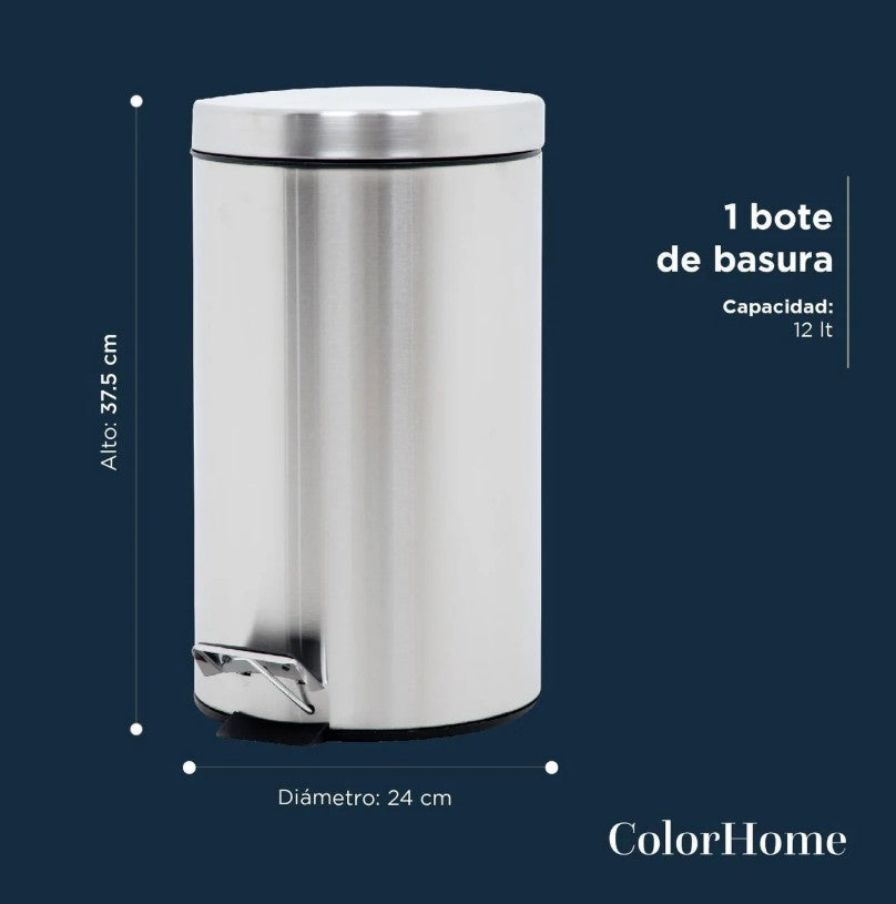 Bote de Basura de Acero Inoxidable con Pedal para Cocina 12L