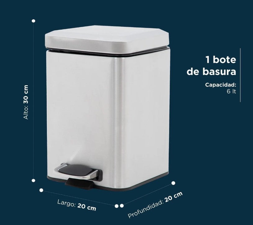 Bote de Basura Metálico Acero Inoxidable con Pedal 6L