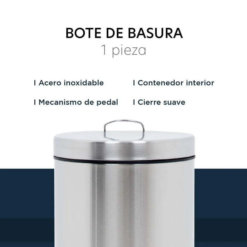 Bote de Basura Acero Inoxidable con Pedal Cocina 7L