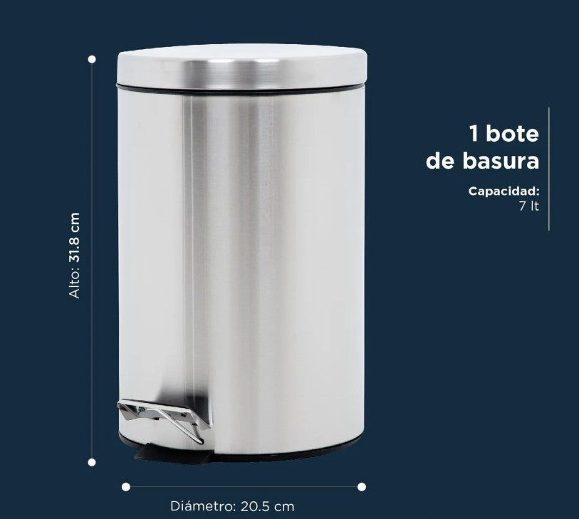 Bote de Basura Acero Inoxidable con Pedal Cocina 7L
