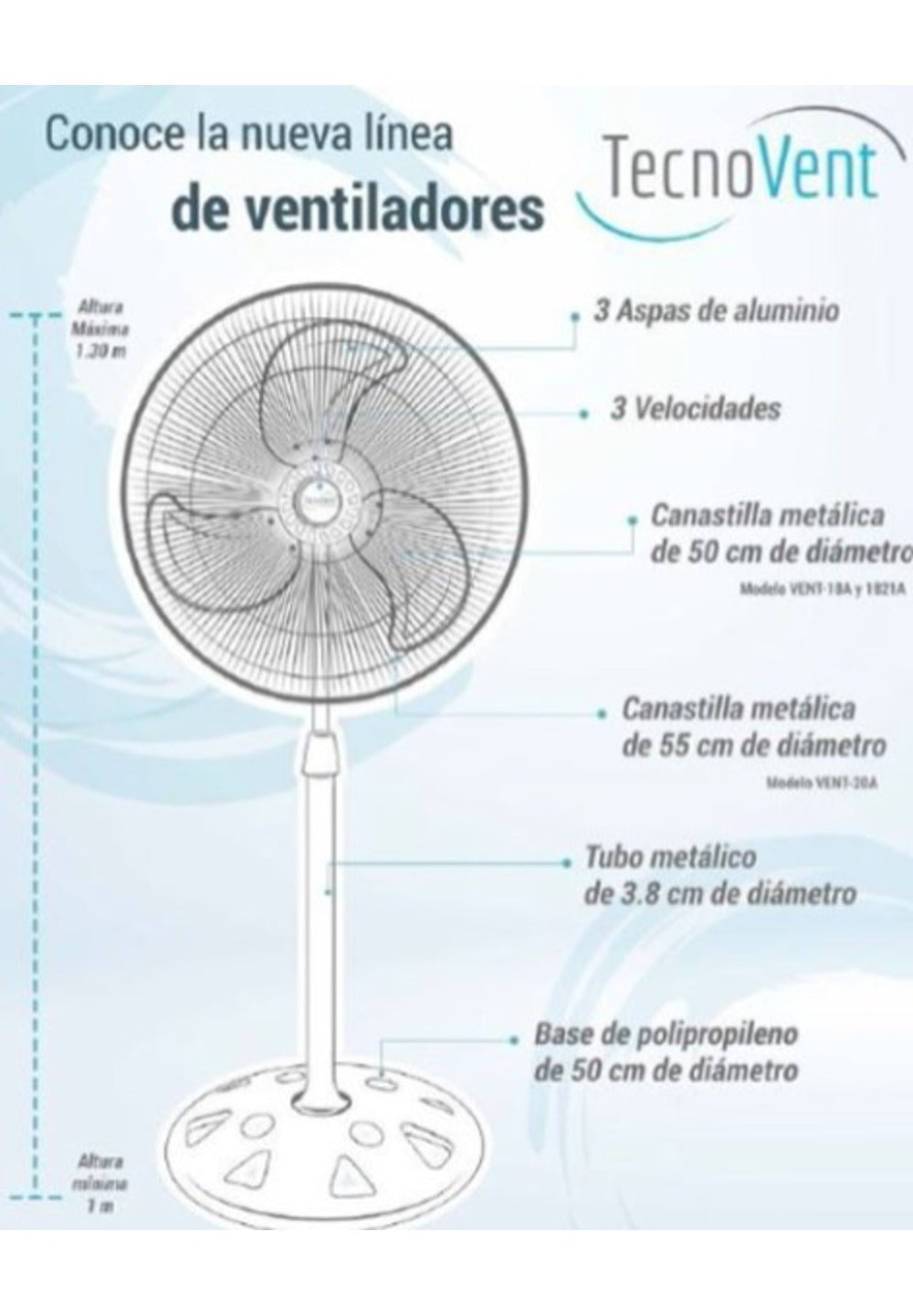Pack de 2 Ventiladores De Pedestal TecnoVent de 20 Pulgadas