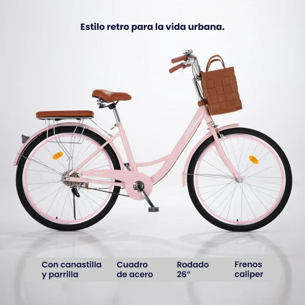 Bicicleta Urbana VINTA R26 Rosa con Canastilla