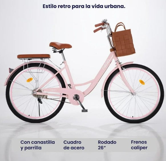 Bicicleta Urbana VINTA R26 Rosa con Canastilla