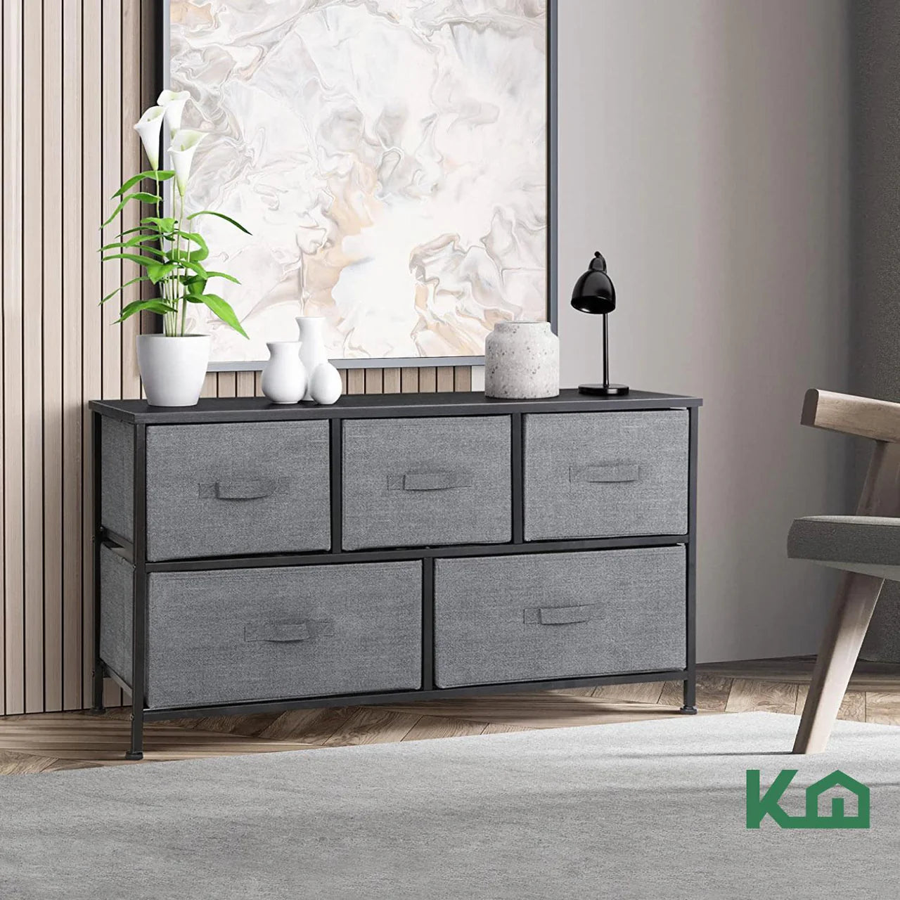 Cómoda Cajonera de 5 Cajones Mueble Organizador Tela Madera