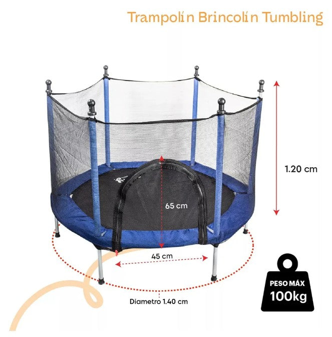 Trampolin Tumbling Infantil Azul Con Red De Seguridad
