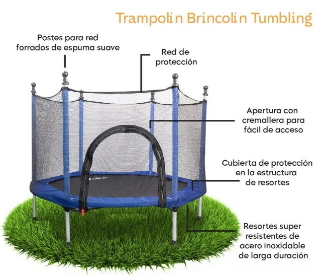 Trampolin Tumbling Infantil Azul Con Red De Seguridad