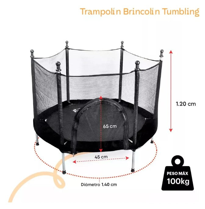 Trampolin Tumbling Infantil Negro Con Red De Seguridad