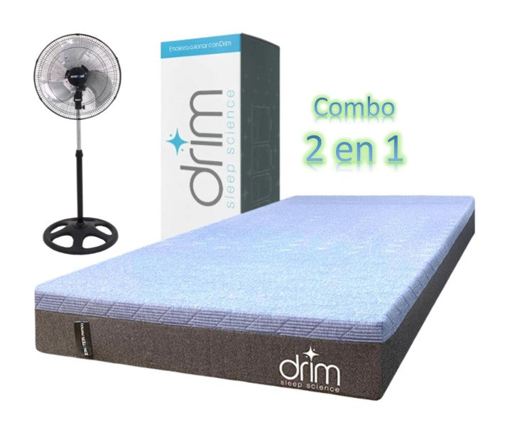 Combo Colchón Matrimonial Memory Foam en Caja Ergonómico con Tecnologia de Descanso + Ventilador De Pedestal MYSTORM de 18 Pulgadas