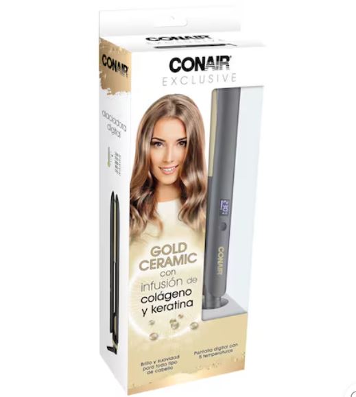 Alaciadora Con Infusión de Keratina y Colágeno Digital de Cerámica CONAIR Negra MK