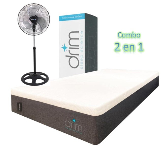 Combo Colchón Matrimonial Memory Foam |GEL| en Caja Ergonómico con Tecnologia de Descanso MK + Ventilador De Pedestal MYSTORM de 18 Pulgadas