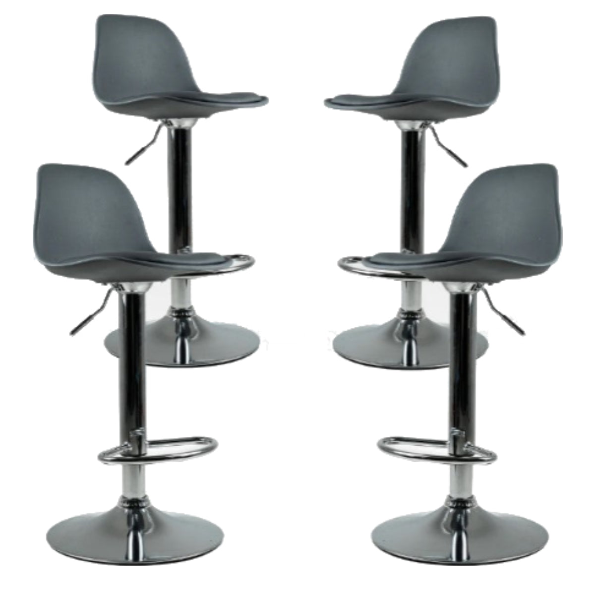 Silla Alta Giratoria Con Reposapiés Y Respaldo Medio Color Gris - Set de 4 Piezas