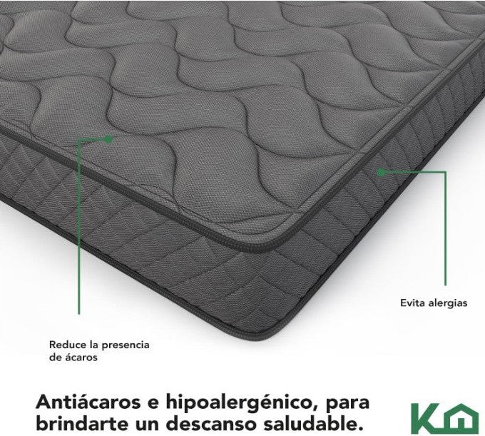 Combo de 2 Colchones Matrimoniales Kingshouse De Alta Densidad, Antiacaros e Hipoalergenico Gris