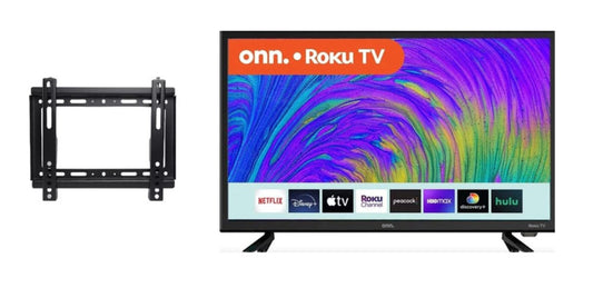 Pantalla Smart TV de 24" ONN 720P HD Roku TV + Soporte de TV Fijo Para Pantallas de 14 a 43"