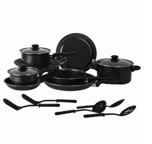 Batería de Cocina Kit Con Sartenes De Acero  Antiadherente De 16 Piezas Negro COLORHOME