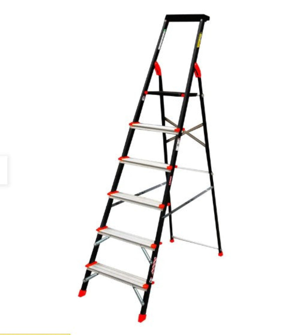 Escalera Tijera De Aluminio Y  Peldaños de Acero Con 6 Escalones