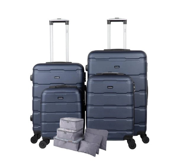 Juego De 4 Maletas Para Viaje Rigidas Con Ruedas 360 + Bolsas de Viaje Color Azul marino