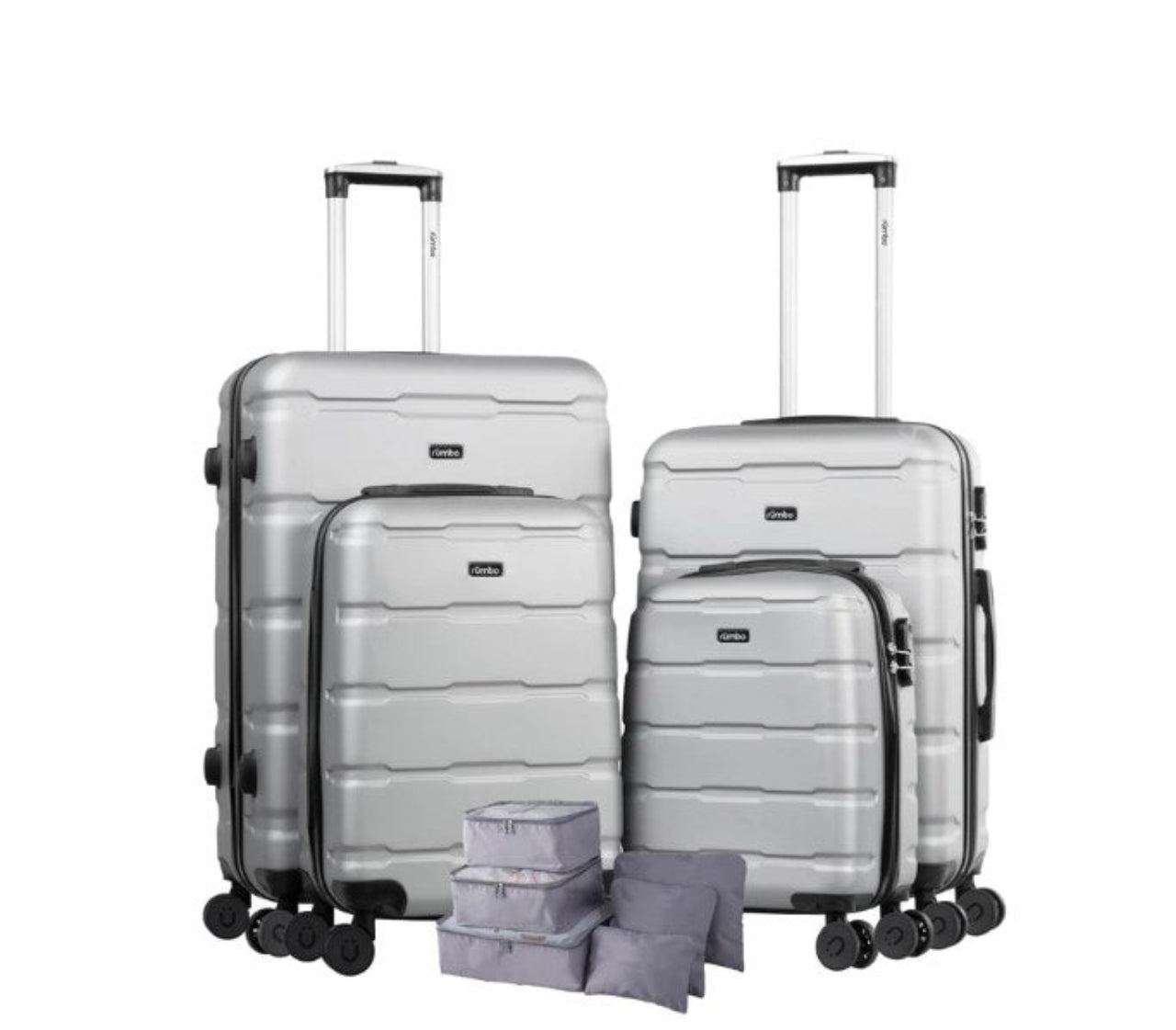 Juego De 4 Maletas Para Viaje Rigidas Con Ruedas 360 + Bolsas de Viaje Color Gris