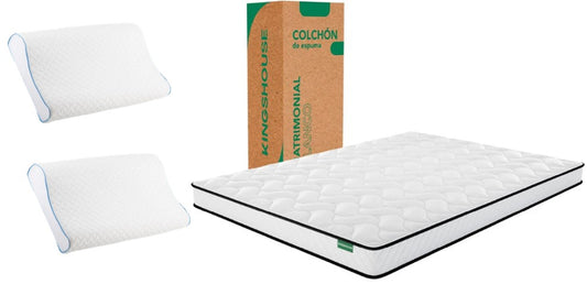 Set De Colchón Matrimonial En Caja De Alto Memory Foam Espuma Kinghouse + Almohadas Ortopédicas Cervical Memory Foam Viscoelástica Suave