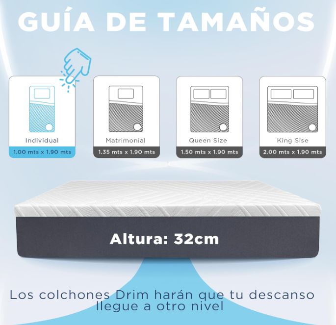 Colchón Individual Memory Foam |GEL| en Caja Ergonómico con Tecnologia de Descanso