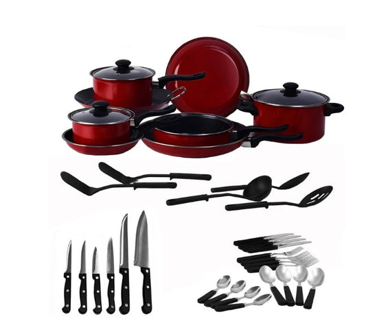 Bateria de Cocina De Sartenes De Acero Con Antiadherente De 38 Piezas COLORHOME