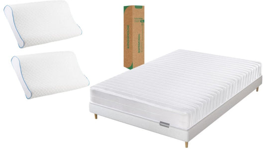 Set de Colchon Matrimonial Blanco De Alta Densidad, Antiacaros e Hipoalergenico Kingshouse+ Almohadas Ortopédicas Cervical Memory Foam Viscoelástica Suave