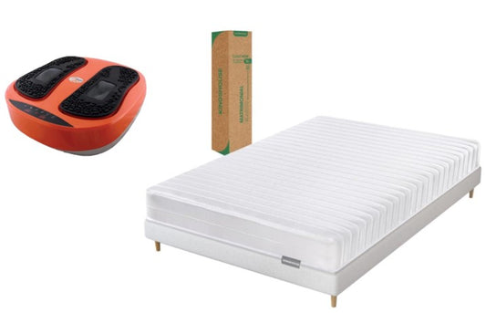 KIT Colchon Matrimonial Blanco De Alta Densidad, Antiacaros e Hipoalergenico Kingshouse + Masajeador Eléctrico PowerLegs by PowerFit