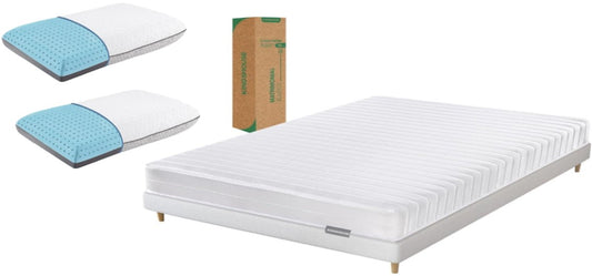 Set de Colchon Matrimonial Blanco De Alta Densidad, Antiacaros e Hipoalergenico Kingshouse+ Almohadas Memory Foam 2 En 1 Bluecooling Gel y Graphite Carbon