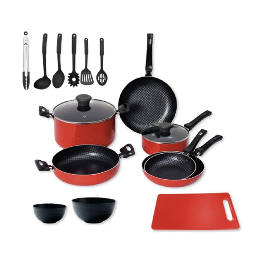Batería De Cocina Juego Sartenes 17 piezas Antiadherente Rojo