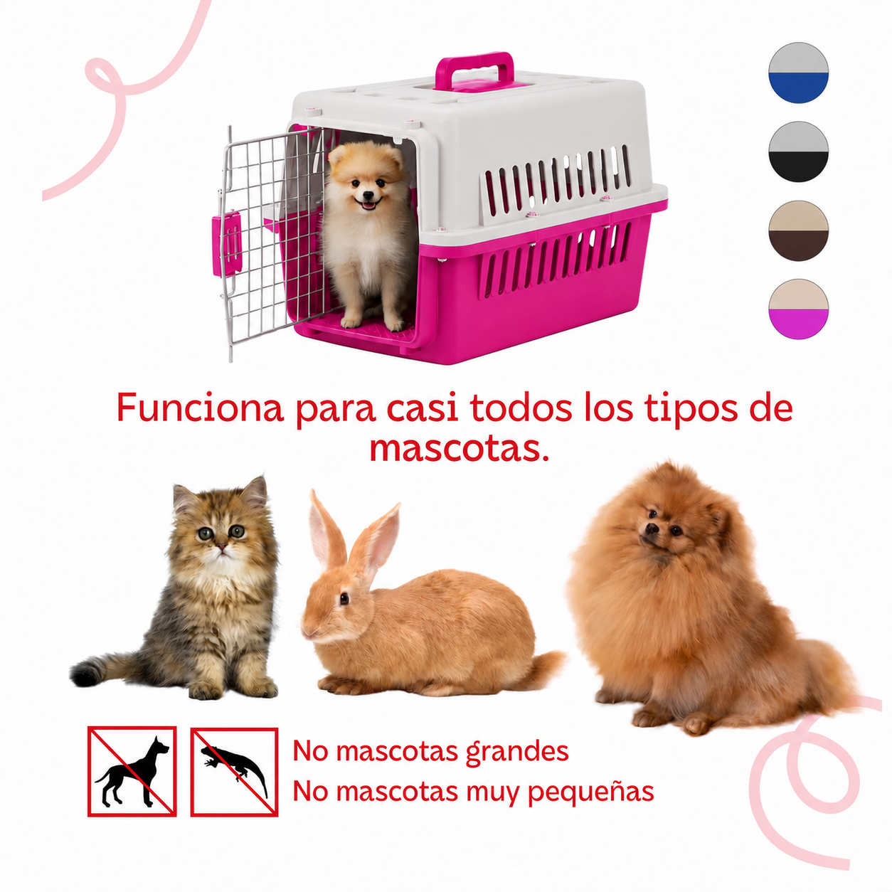 Jaula Transportadora Rosa Para Mascotas Portátil