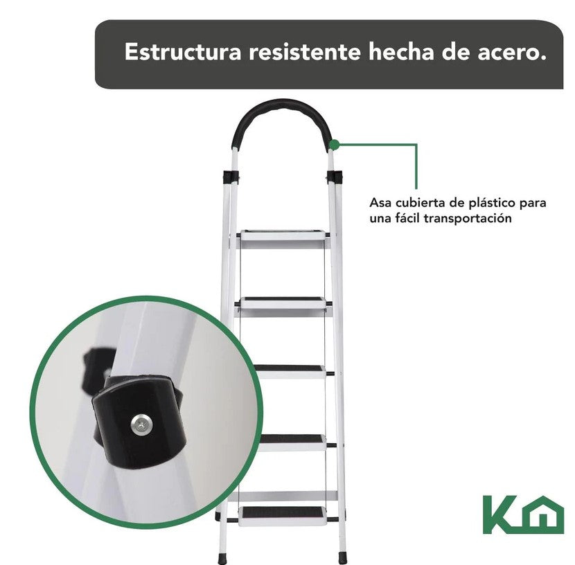Escalera Tubular Plegable Con Taburete De Acero Con 5 Escalones KingsHouse
