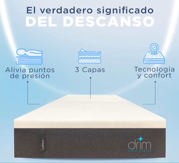 Colchón Matrimonial DRIM Memory Foam Tecnología de Descanso Con Edredón Deluxe Esquimal