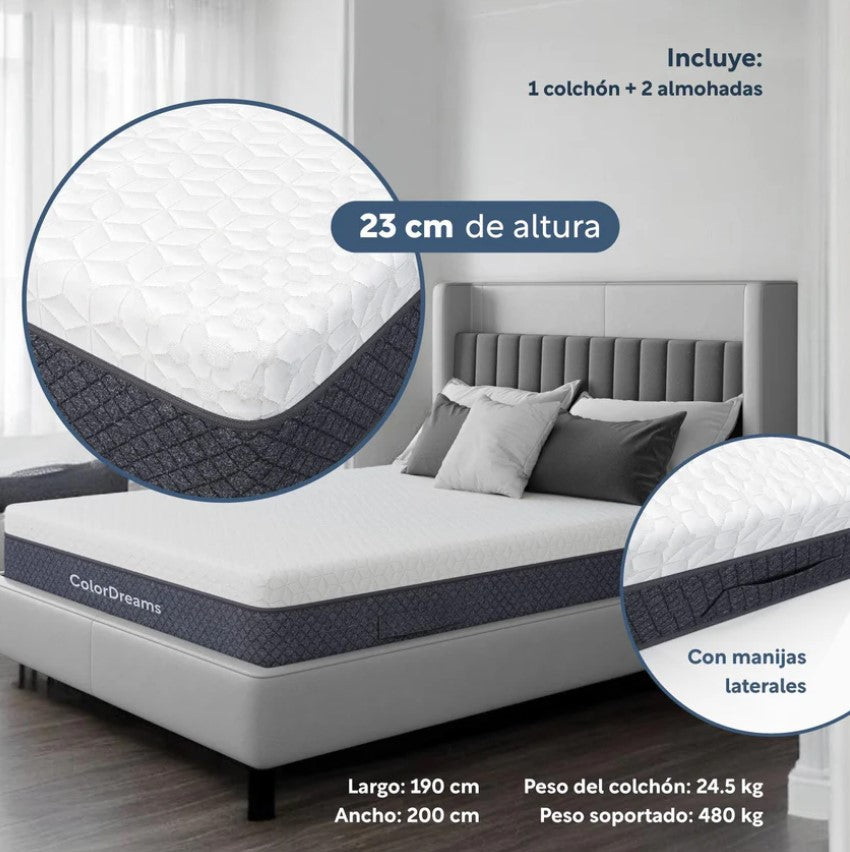 Set De 3 Piezas Colchón KingSize Memory + Almohadas Con Gel Carbón