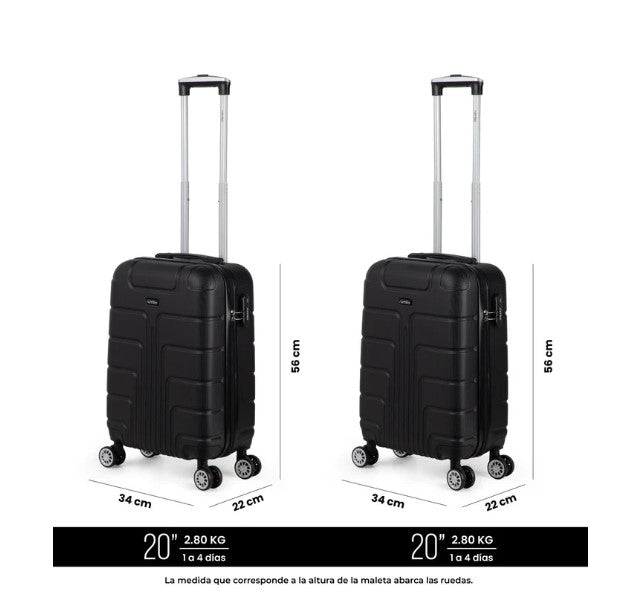 Combo Maleta de Mano Con Candado De 20 Pulgadas 10kg Con Ruedas 360 2 Piezas Negras