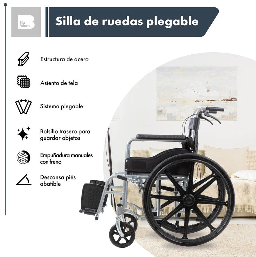 Silla de Ruedas Ligera Plegable Compacta con Freno
