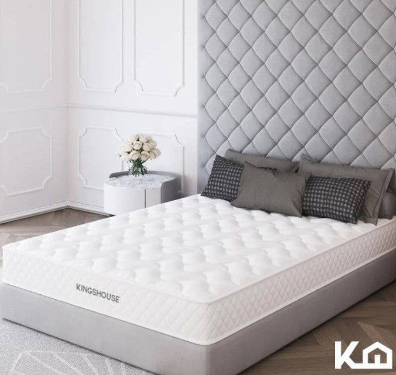 KIT Colchon Matrimonial Alta Densidad Hipoalergenico Antiacaros KingsHouse + Ventilador De Pedestal ANTEK  85W 18 Pulgadas 3 En 1
