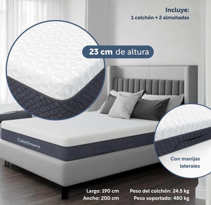 Set De 3 Piezas Colchón KingSize Memory + Almohadas Espuma