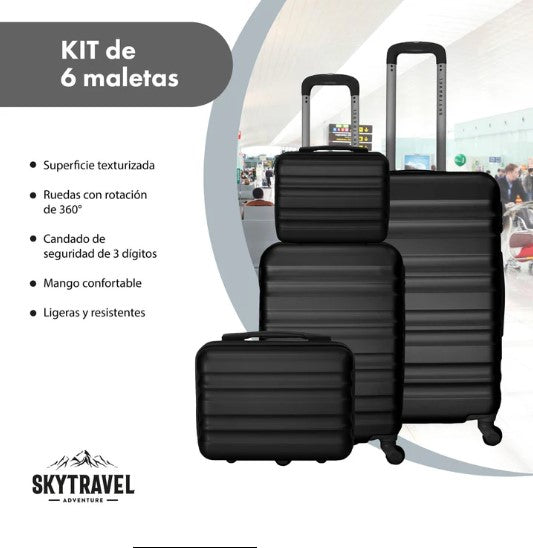 Set De 6 Maletas De Viaje Abs Con Candado Antirrobo 4 Ruedas 360 SKYTRAVEL