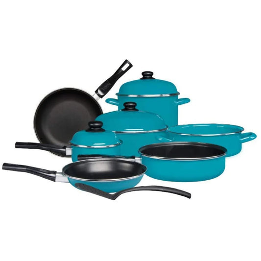 Batería de Cocina Cinsa Europea de Acero Vitrificado Antiadherente, 11 Piezas, Azul