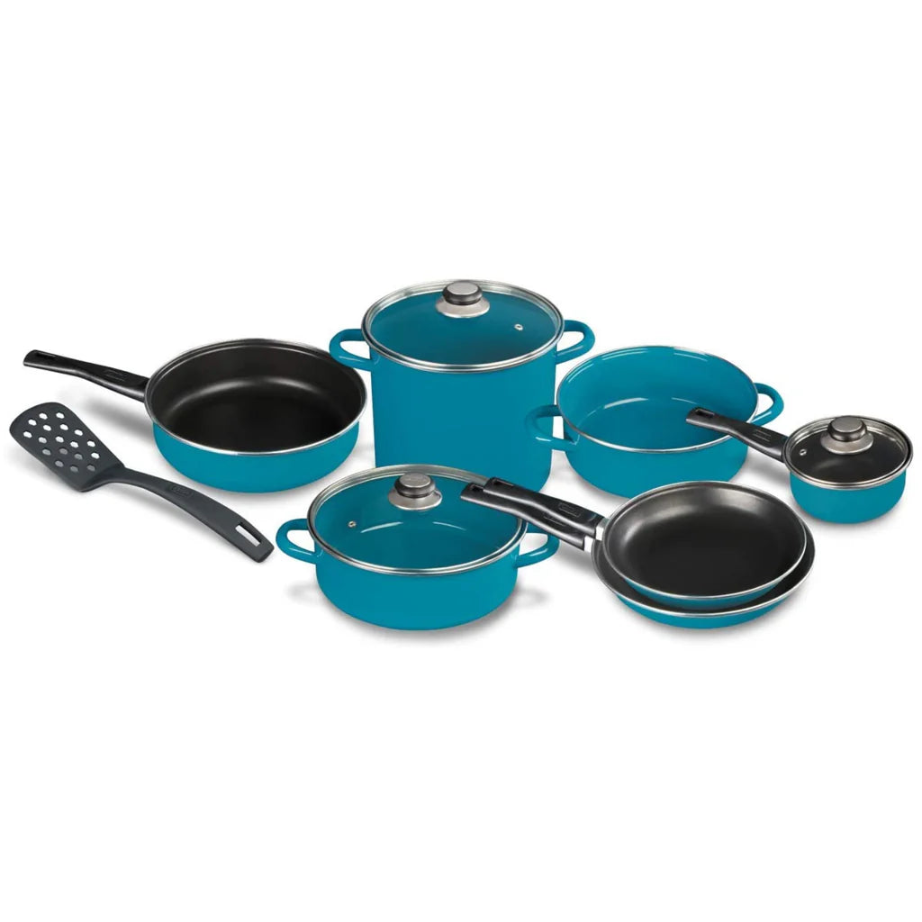 Batería de Cocina Cinsa Europea de Acero Vitrificado Antiadherente, 11 Piezas, Azul