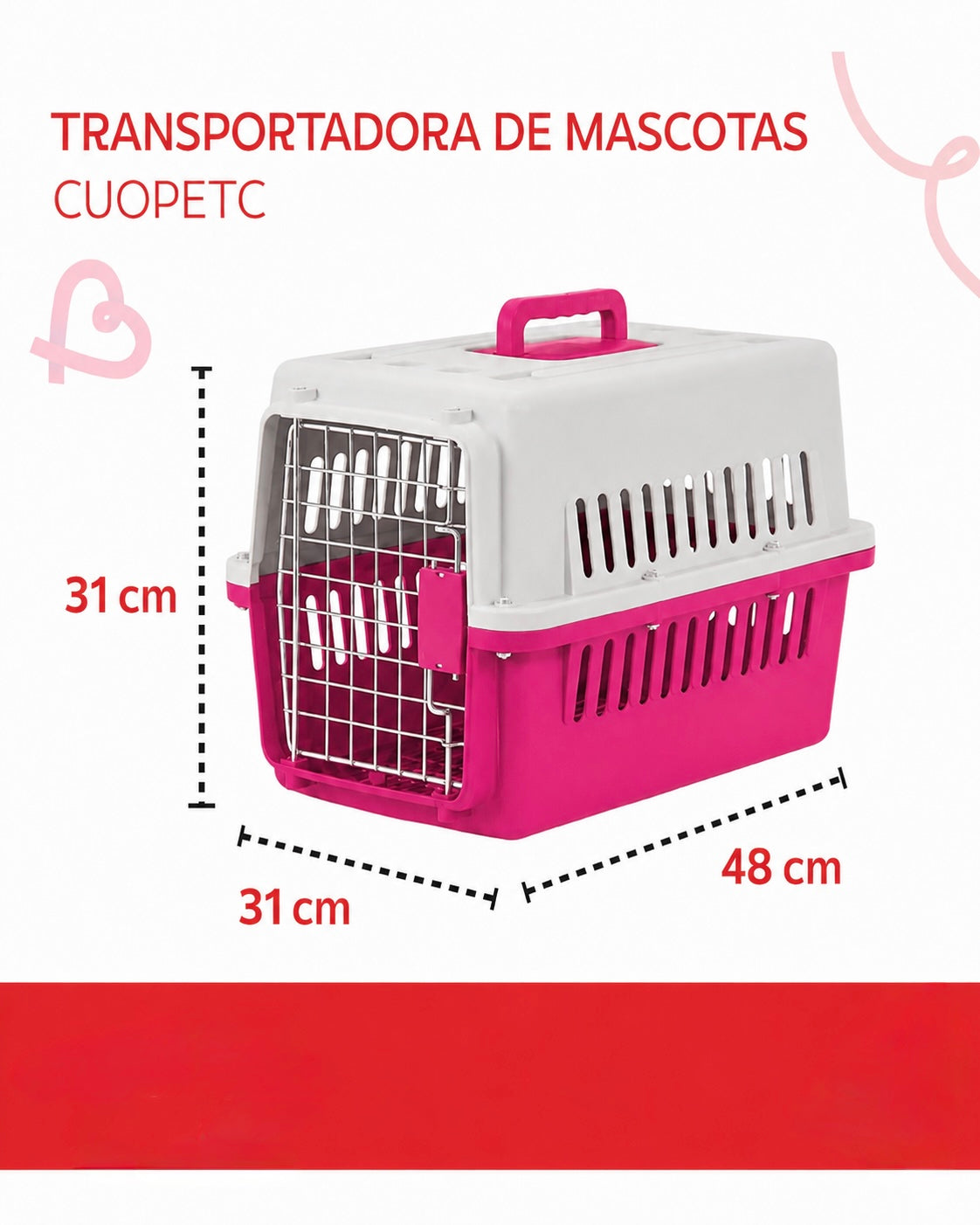 Jaula Transportadora Rosa Para Mascotas Portátil