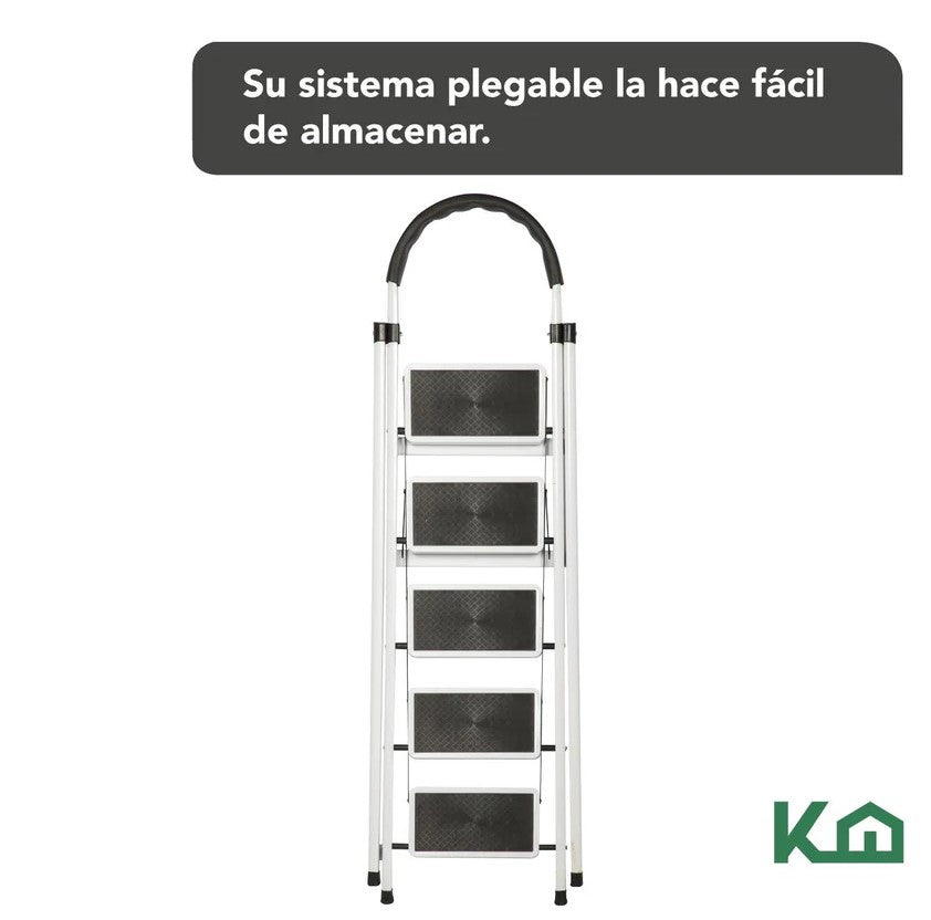 Escalera Tubular Plegable Con Taburete De Acero Con 5 Escalones KingsHouse