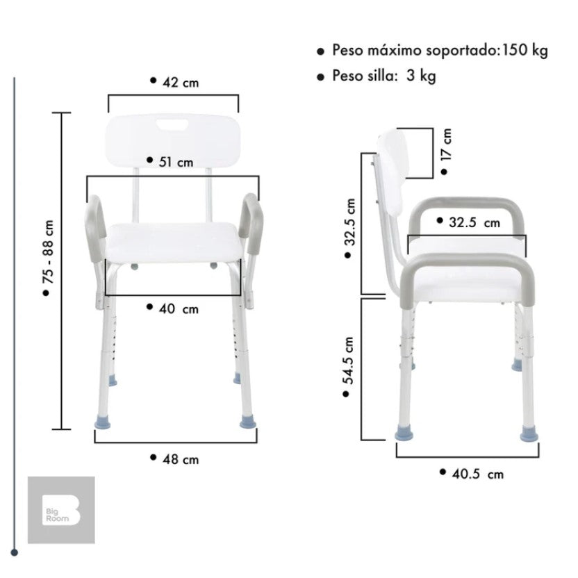 Silla De Baño Para Discapacitados Con Respaldo Ajustable Para Adulto