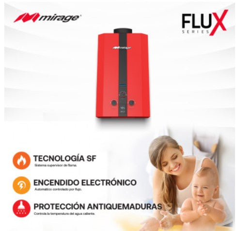 Calentador de Agua Flux 6 Litros por Minuto Rojo Gas LP Mirage MK