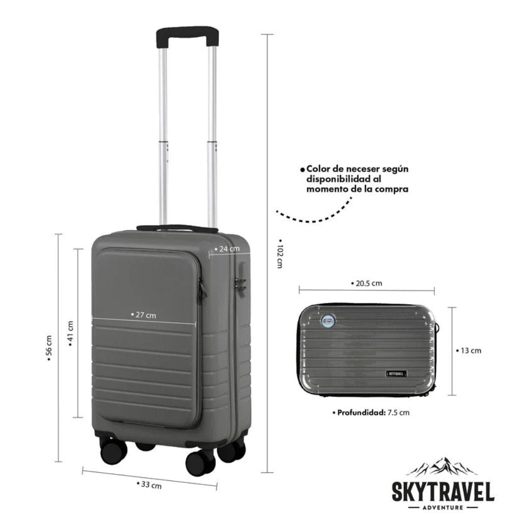 Maleta De Viaje 10kg 20 Pulgadas De 4 Ruedas 360 + Neceser Color Gris